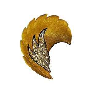 Vintage JJ Brushed Gold Tone Paved Crystal Brooch Pin Designer Costume Jewelry